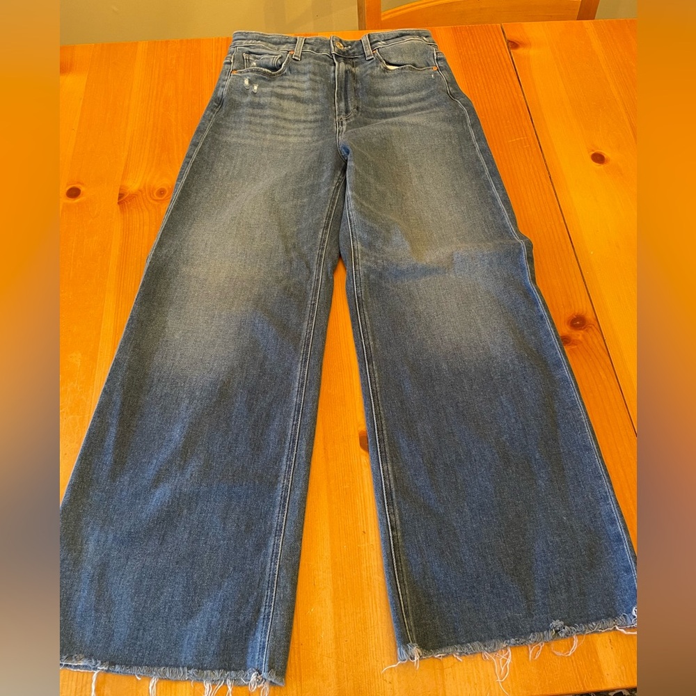 PAIGE Anessa High Waist Raw Hem Wide Leg Jeans, Size 28